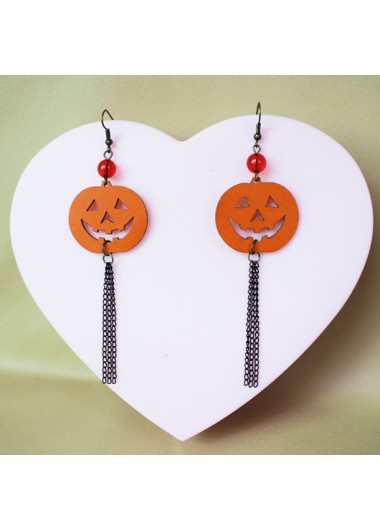 Modlily Pumpkin Design Chain Tassel Orange Earrings - One Size