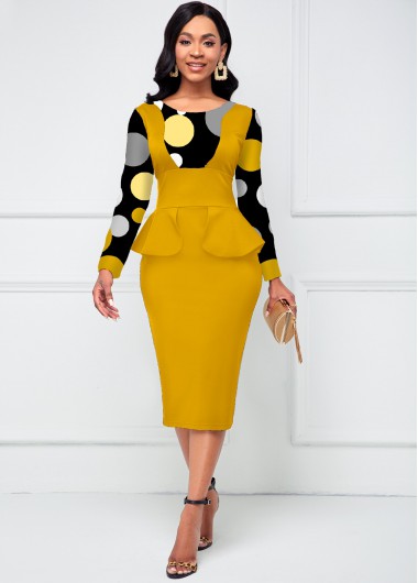 Modlily Round Neck Polka Dot Peplum Waist Dress - L