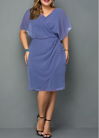 Modlily Plus Size Solid V Neck Chiffon Dress - 3X