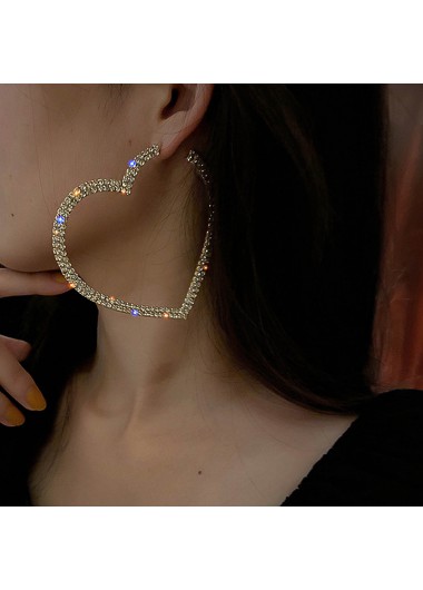 Modlily Heart Rhinestone Metal Detail Earring Set - One Size