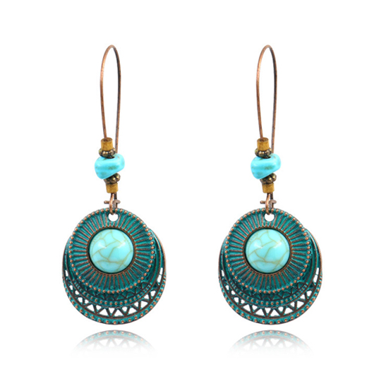 Turquoise Metal Detail Retro Design Earrings