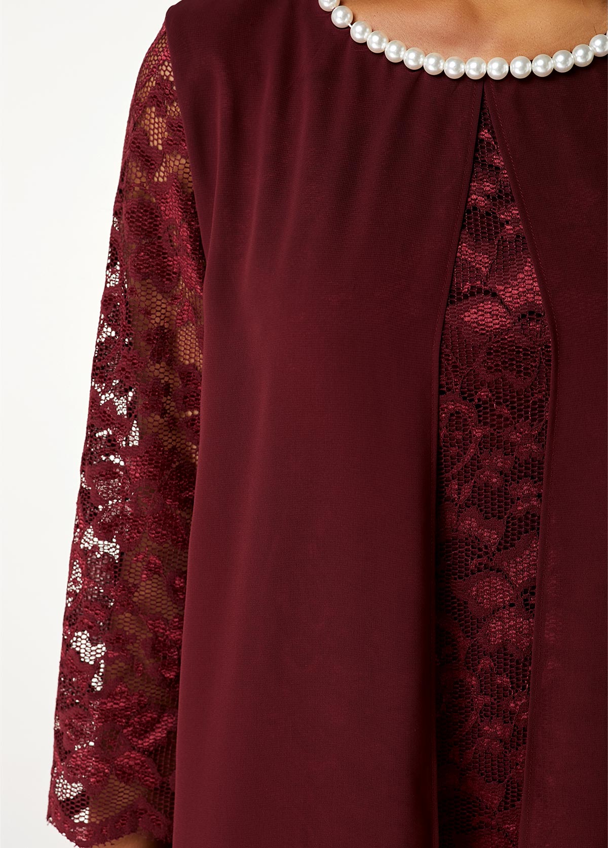 Chiffon Lace Stitching Pearl 3/4 Sleeve Dress