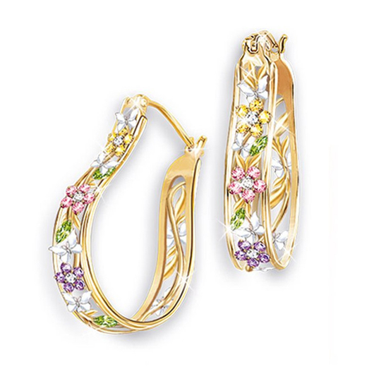 Rhinestone Detail Flower Design Metal Earrings