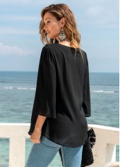 Lace Stitching 3/4 Sleeve Split Neck Blouse | thumb picture 