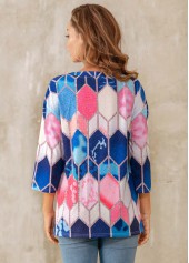 Lace Up Geometric Print 3/4 Sleeve T Shirt | thumb picture 