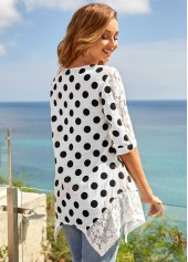 Lace Stitching Polka Dot 3/4 Sleeve T Shirt | thumb picture 