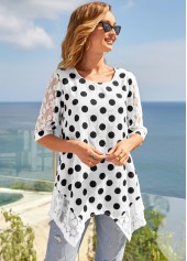 Lace Stitching Polka Dot 3/4 Sleeve T Shirt | thumb picture 