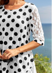 Lace Stitching Polka Dot 3/4 Sleeve T Shirt | thumb picture 