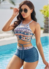 High Waist Tribal Print Tie Front Bikini Set | thumb picture 