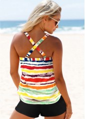 Rainbow Color Criss Cross Back Wide Strap Tankini Set | thumb picture 