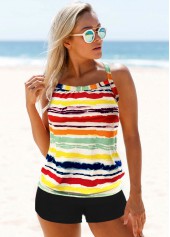 Rainbow Color Criss Cross Back Wide Strap Tankini Set