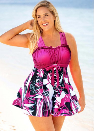 Modlily Bowknot Plus Size Printed Swimdress and Panty - 3X