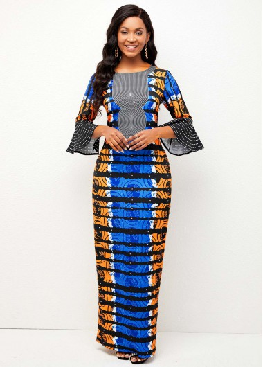 Modlily Tribal Print Round Neck Back Slit Dress - M