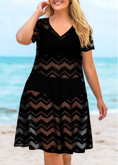 Modlily Plus Size Mesh Stitching V Neck Cover Up - 1X