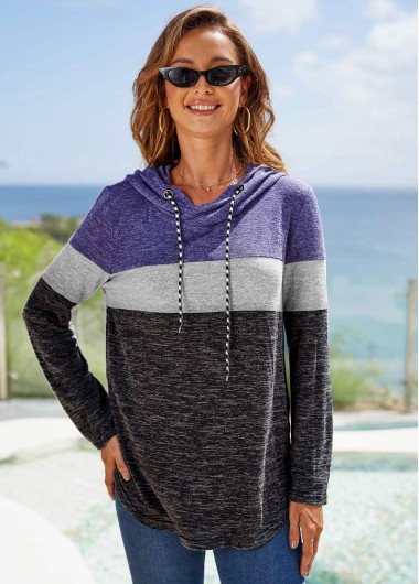 Modlily Contrast Long Sleeve Drawstring Detail Hoodie - M