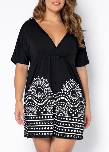 Modlily Plus Size Short Sleeve V Neck Dress - 5XL