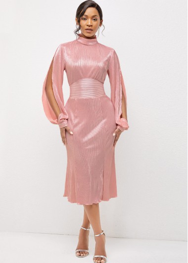 Modlily Mock Neck Long Sleeve Cutout Detail Dress - L