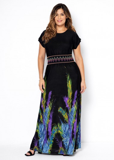 Modlily Printed Plus Size Short Sleeve Dress - XL