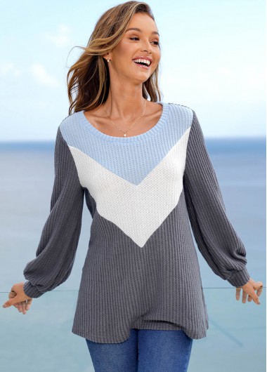 Modlily Long Sleeve Round Neck Color Block Sweatshirt - M