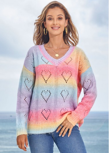 Modlily Ombre Print Long Sleeve Pierced Sweater - L