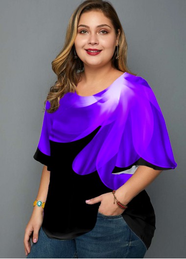 Modlily Plus Size Floral Print Round Neck T Shirt - 1X