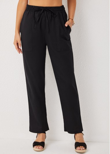 Solid High Waisted Pocket Detail Pants