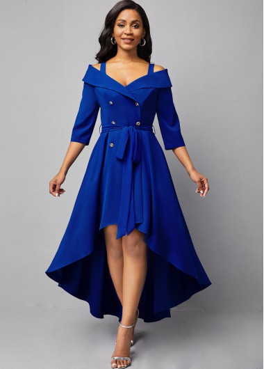 Modlily Cold Shoulder Double Breasted Dip Hem Dress - XXL