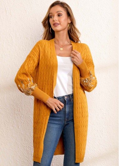Modlily Sequin Long Sleeve Open Front Cardigan - XL