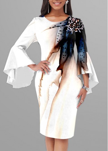 Modlily Ink Painting Round Neck Bodycon Dress - S