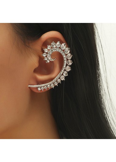 Modlily Silver Metal Detail Rhinestone Design Earring - One Size