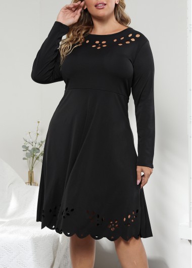 Modlily Plus Size Solid Long Sleeve Dress - XL