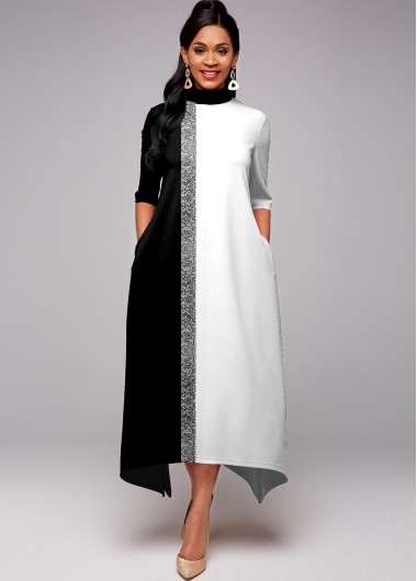 Modlily Double Side Pocket Sequin Contrast Dress - S