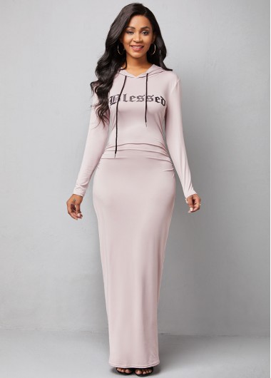 Modlily Letter Print Long Sleeve Hooded Collar Dress - L