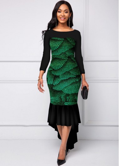 Modlily Three Quarters Sleeve Foil Printing Dress - S