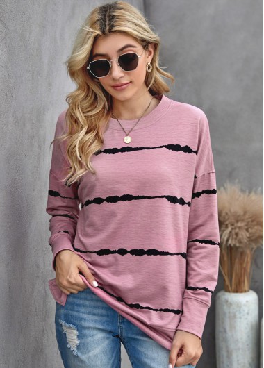 Modlily Long Sleeve Striped Round Neck Sweatshirt - 2XL