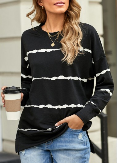Modlily Long Sleeve Striped Round Neck Sweatshirt - 2XL