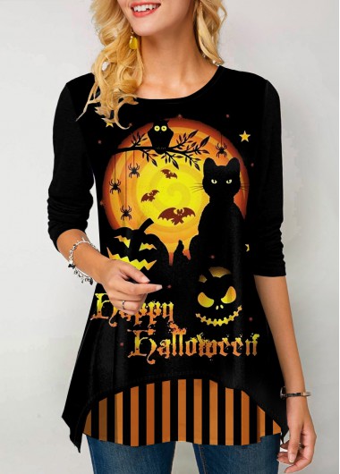 Modlily Halloween Print Long Sleeve Round Neck T Shirt - XL