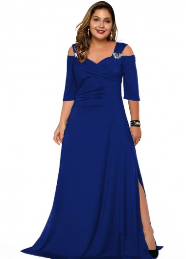 Modlily Cold Shoulder Plus Size Solid Dress - 2X