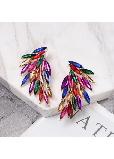 Modlily Rainbow Color Rhinestone Detail Tribal Design Earrings - One Size