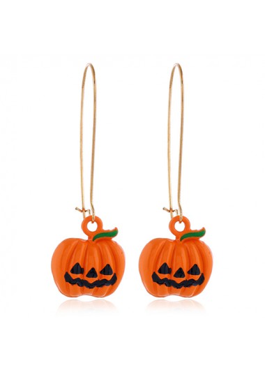 Modlily Pumpkin Design Metal Detail Orange Earrings - One Size