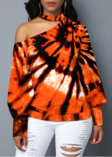 Modlily Lantern Sleeve Tie Dye Print Long Sleeve Sweatshirt - S