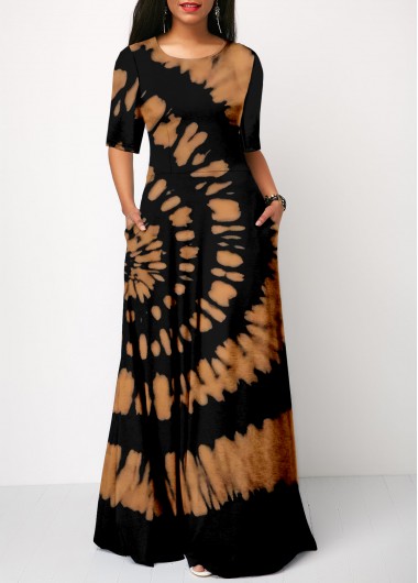 Modlily Tie Dye Print Half Sleeve Round Neck Dress - M