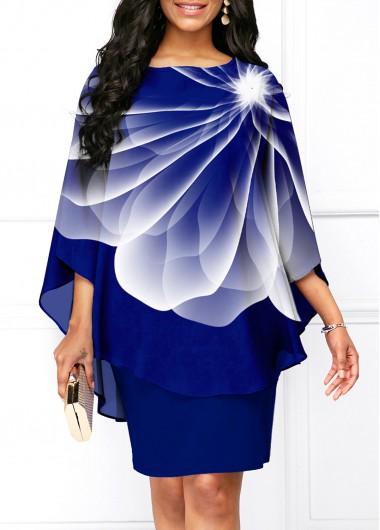 Modlily Floral Print Cape Sleeve Round Neck Dress - S