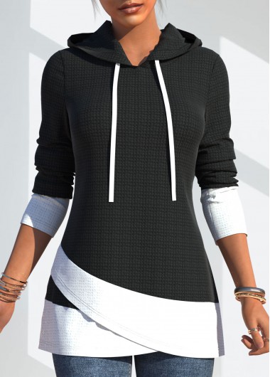 Modlily Drawstring Detail Contrast Long Sleeve Hoodie - XL