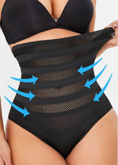 Modlily Black High Waisted Fishnet Panel Panties - XL