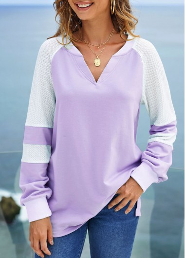 Modlily Split Neck Long Sleeve Contrast Sweatshirt - M