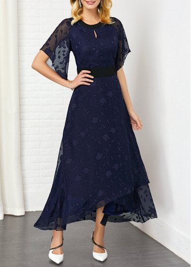 Modlily Asymmetric Hem Solid Keyhole Front Dress - XL