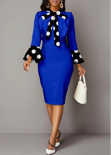Modlily Tie Polka Dot Long Sleeve Dress - XL