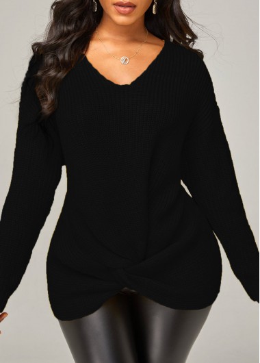 Modlily Twist Hem Black Long Sleeve Sweater - M