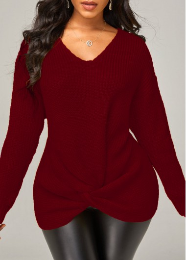 Modlily Red Twist Hem Long Sleeve Sweater - S